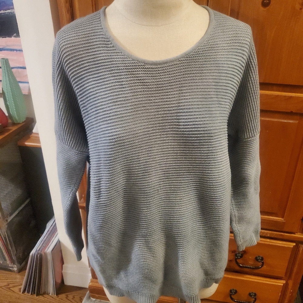 Thick Cotton Texture Knit Longsleeve Sweater Blue Grey XS Chunky Classic Clean